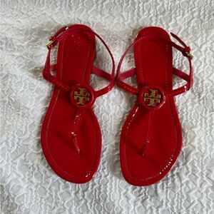 Tory Burch Red Thong Sandals with Gold Logo